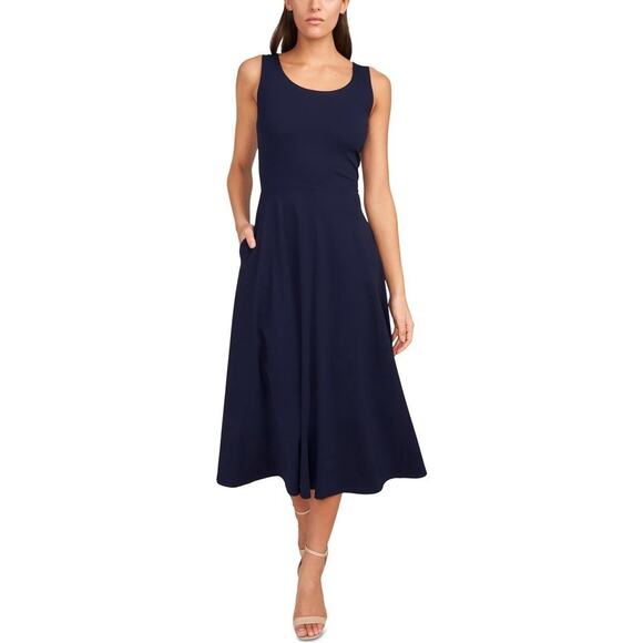 MSK Women's Petites Sleeveless Midi Summer Fit & Flare Dress, Navy Blue Size SP - Picture 1 of 2